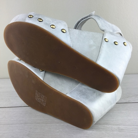 Antelope White Metallic Studded Ankle Strap Wedges - Picture 7 of 8